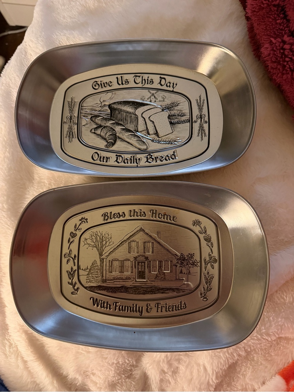 Decorative Metal Bread Trays Set - 'Our Daily Bread' & 'Bless This Home'